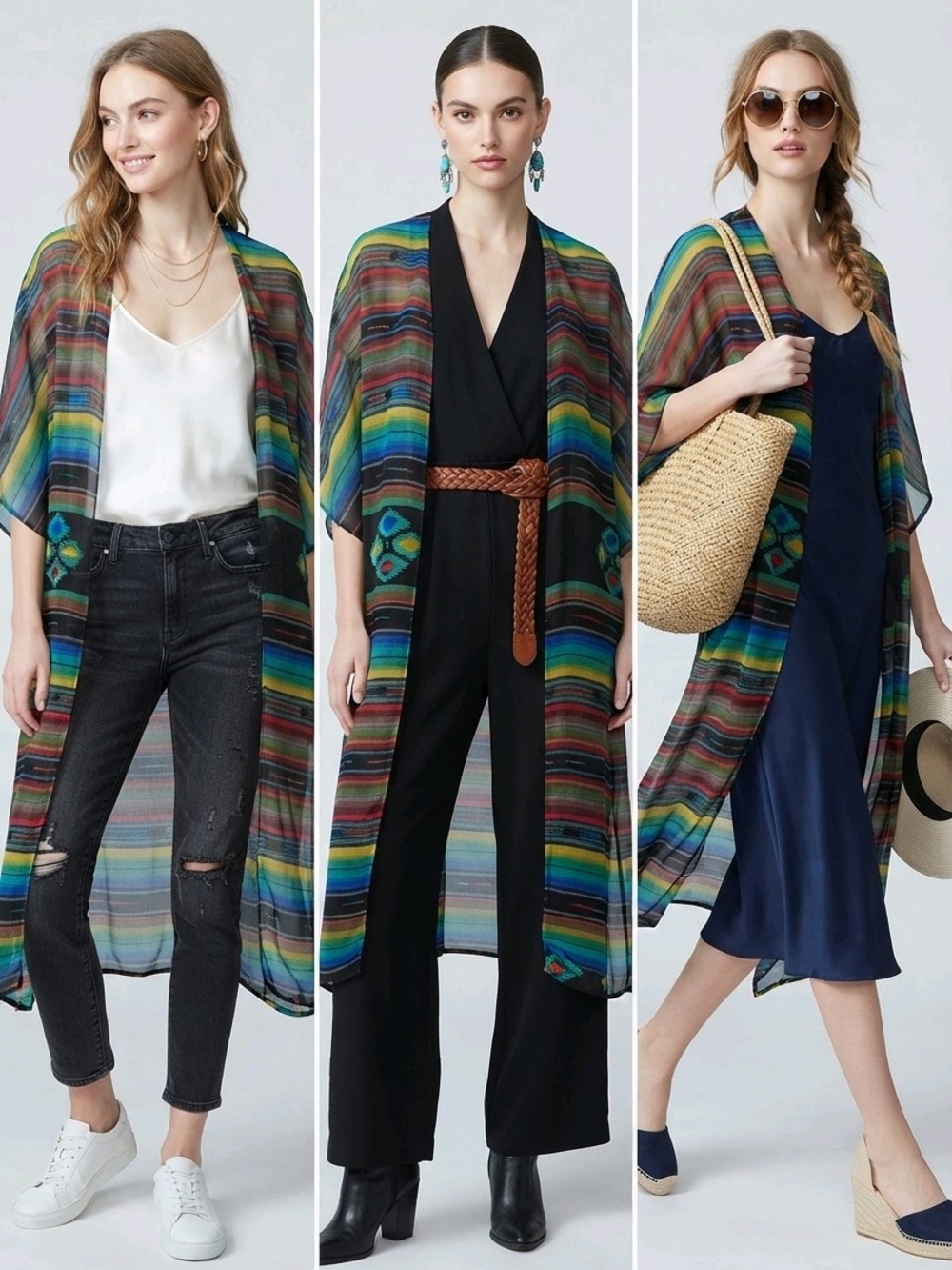 Sheer Multicolor Striped Kimono Duster